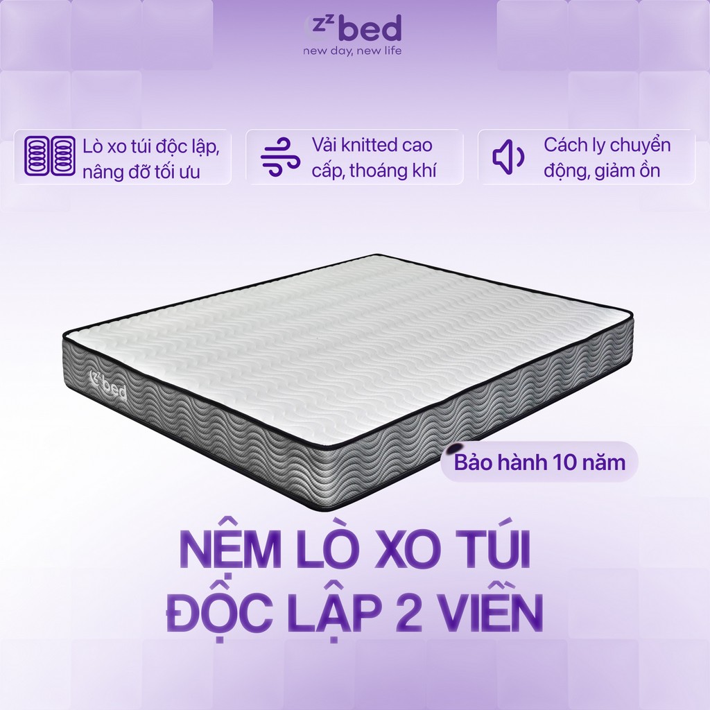Nệm lò xo túi độc lập 2 viền Zzbed