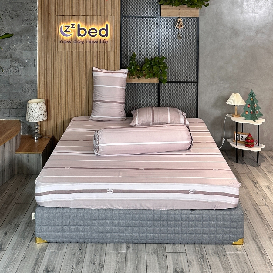 Bộ Ga Giường Lụa Modal Zzbed Kẻ Sọc - MD16