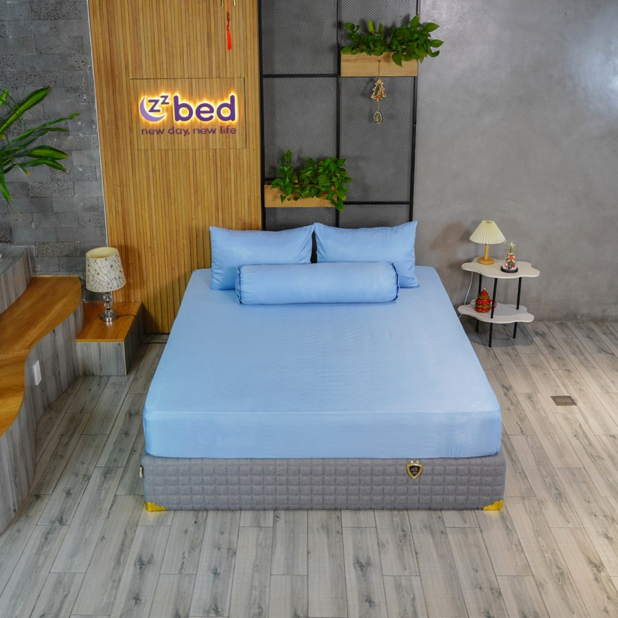 Bộ Ga Giường Lụa Modal Zzbed Màu Xanh Da Trời - MD03
