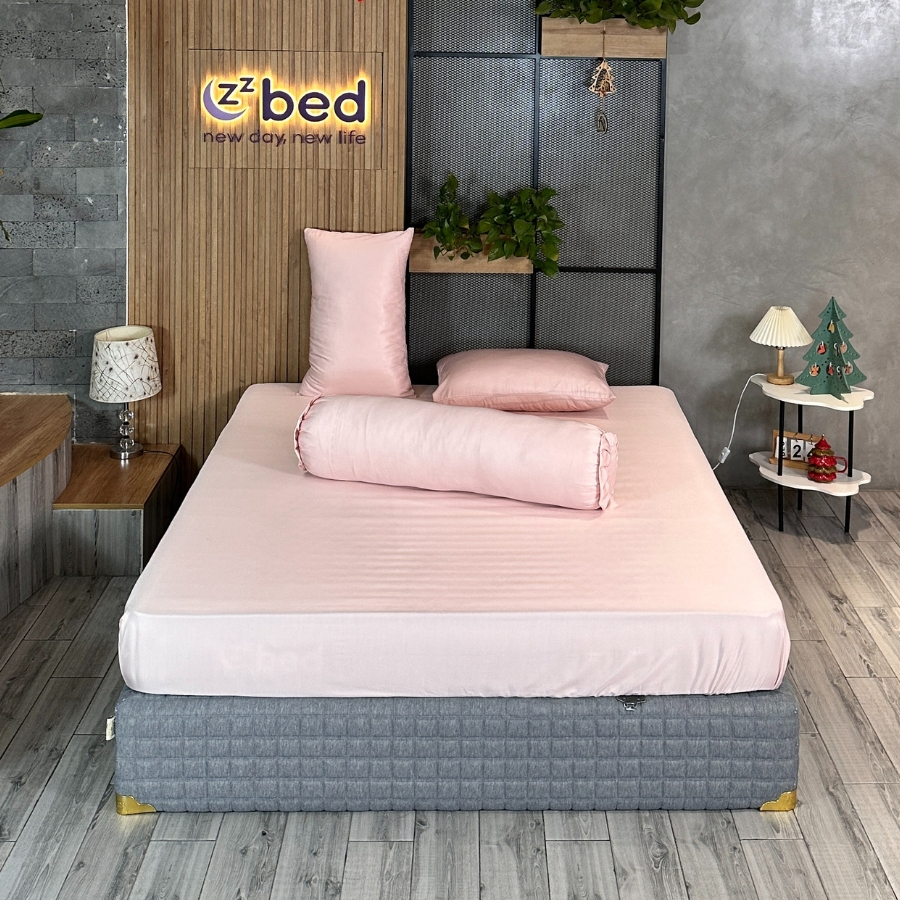 Bộ Ga Giường Lụa Modal Zzbed Màu Hồng Nhạt - MD07