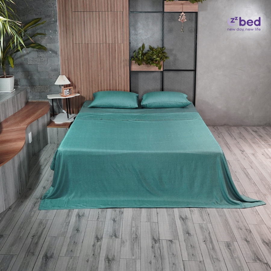 Bộ Ga Giường Lụa Modal Zzbed Màu Xanh Ngọc Bích - MD34