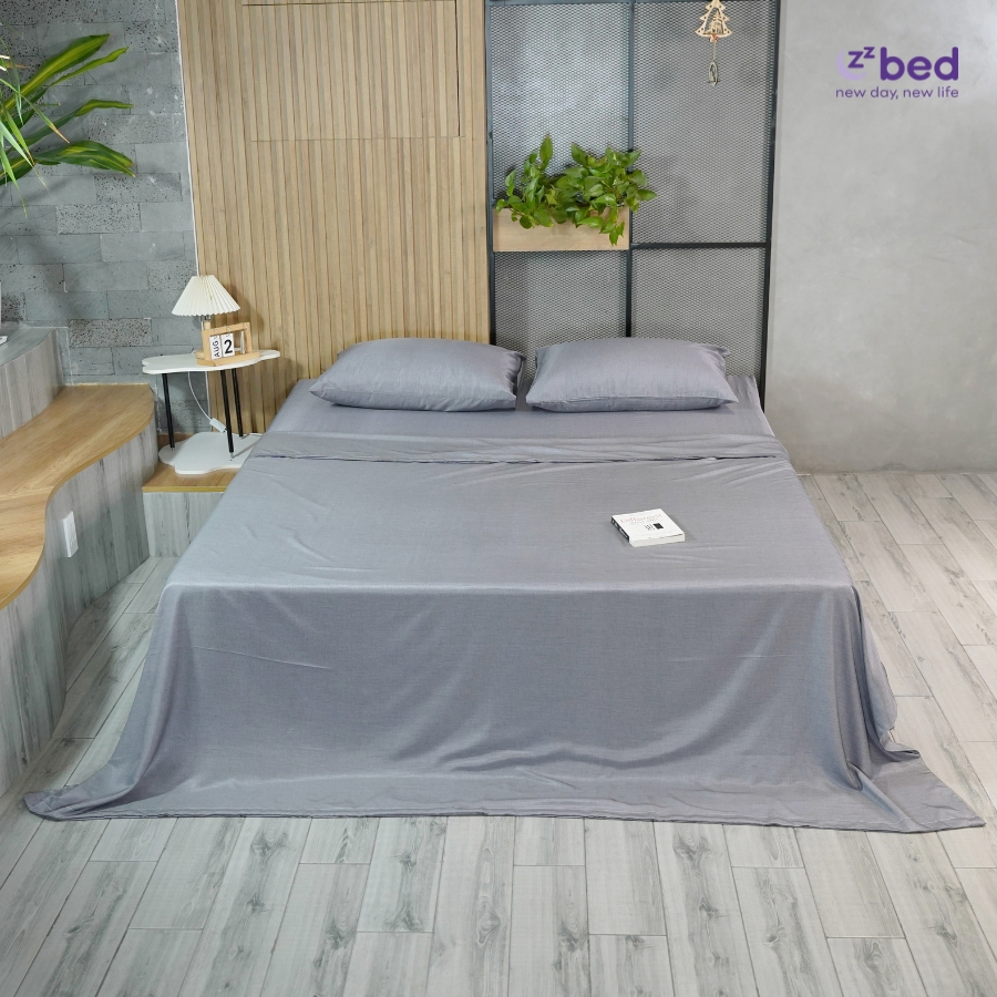 Bộ Ga Giường Lụa Modal Zzbed Màu Xám Nhạt - MD28