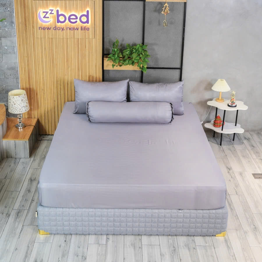 Bộ Ga Giường Lụa Modal Zzbed Màu Xám Tím - MD01
