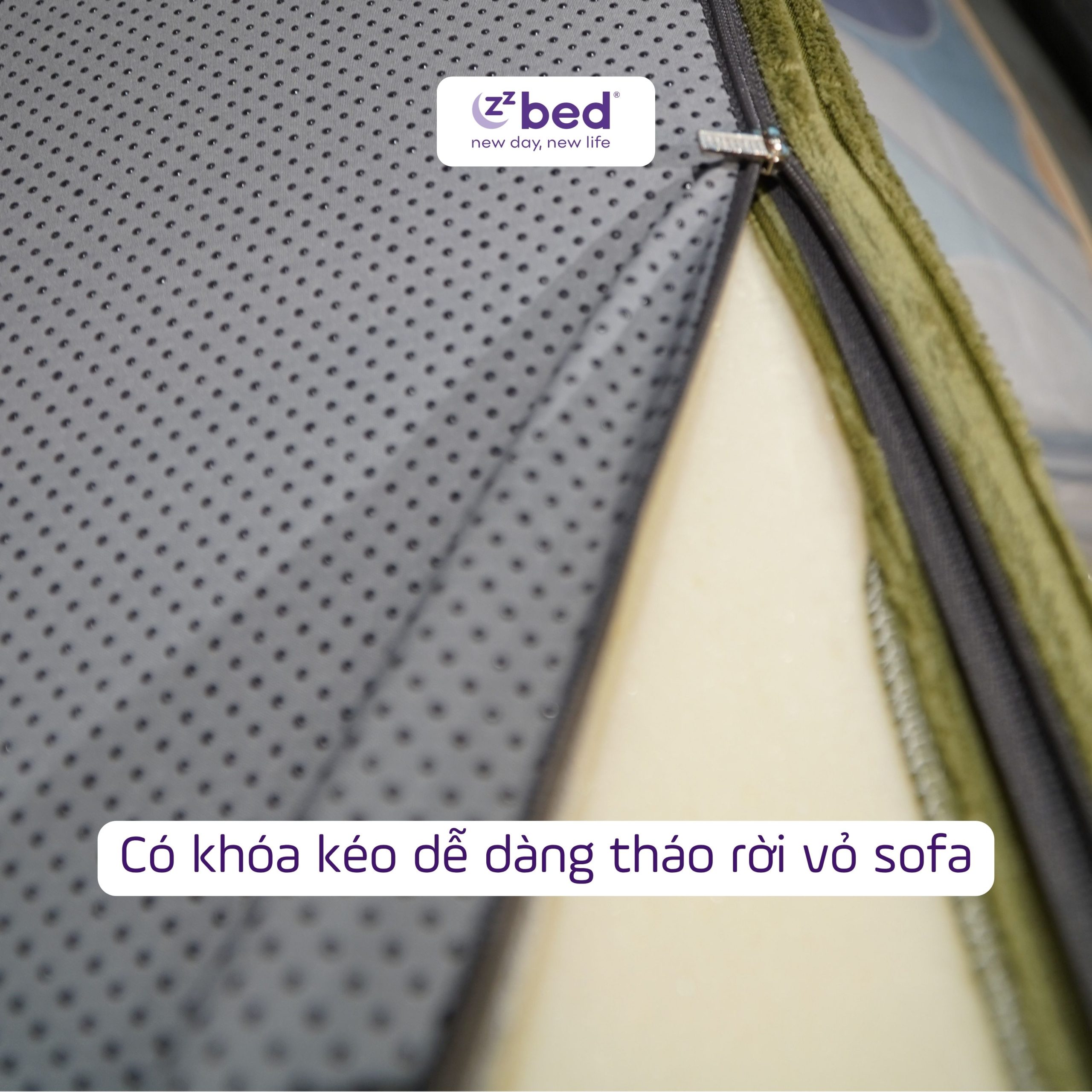 Sofa Giường Zzbed Bo Cong Màu Xám - Ảnh 2