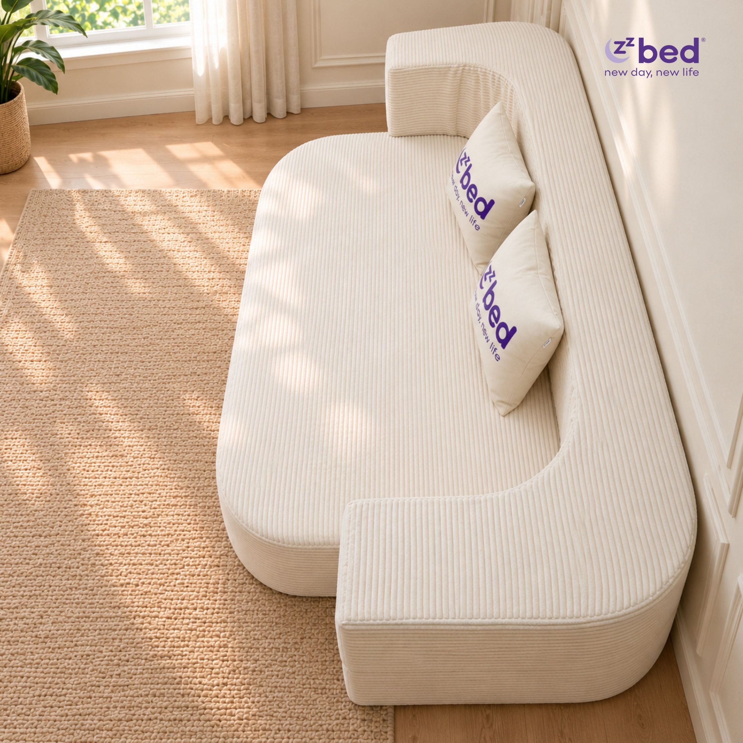 Sofa Giường Zzbed Bo Cong Màu Kem - Ảnh 9