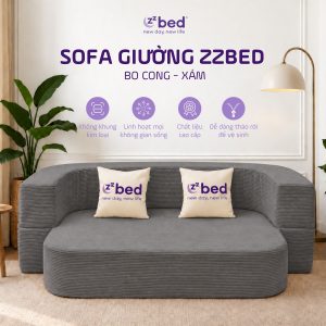 Sofa Giường Zzbed Bo Cong Màu Xám