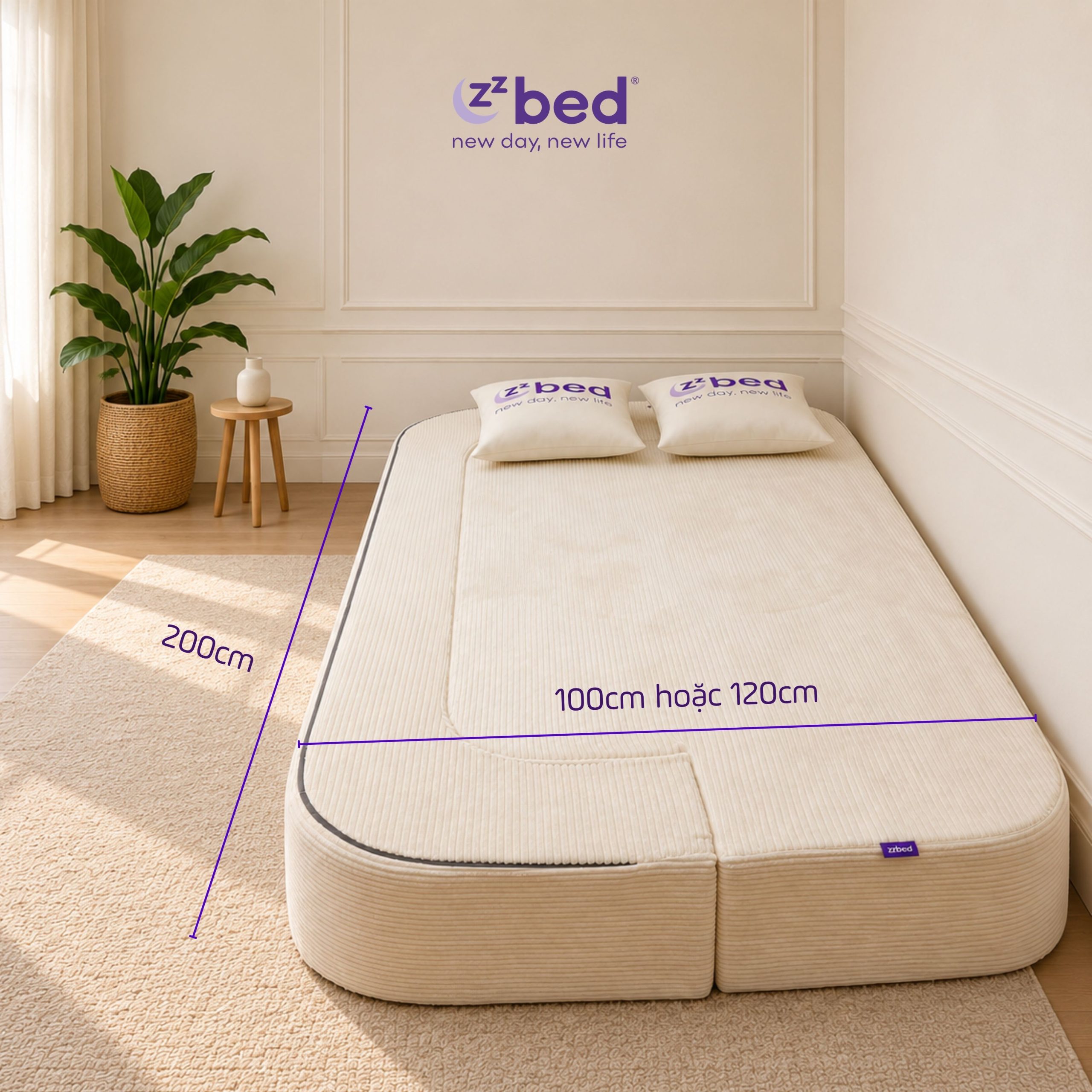 Sofa Giường Zzbed Bo Cong Màu Kem - Ảnh 3