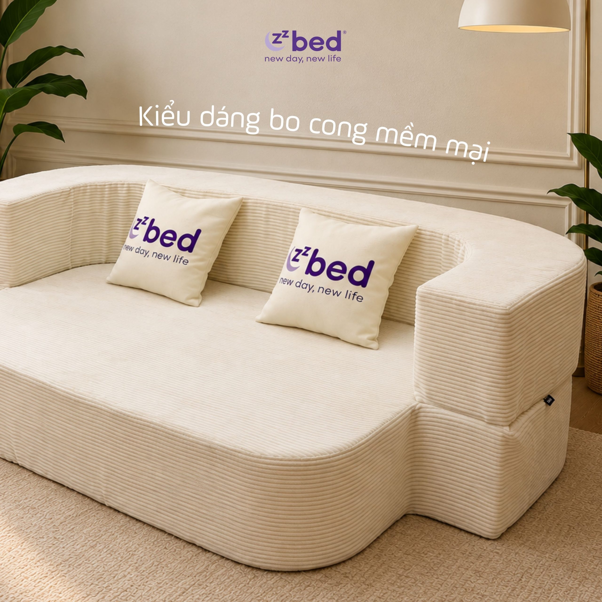 Sofa Giường Zzbed Bo Cong Màu Kem - Ảnh 4