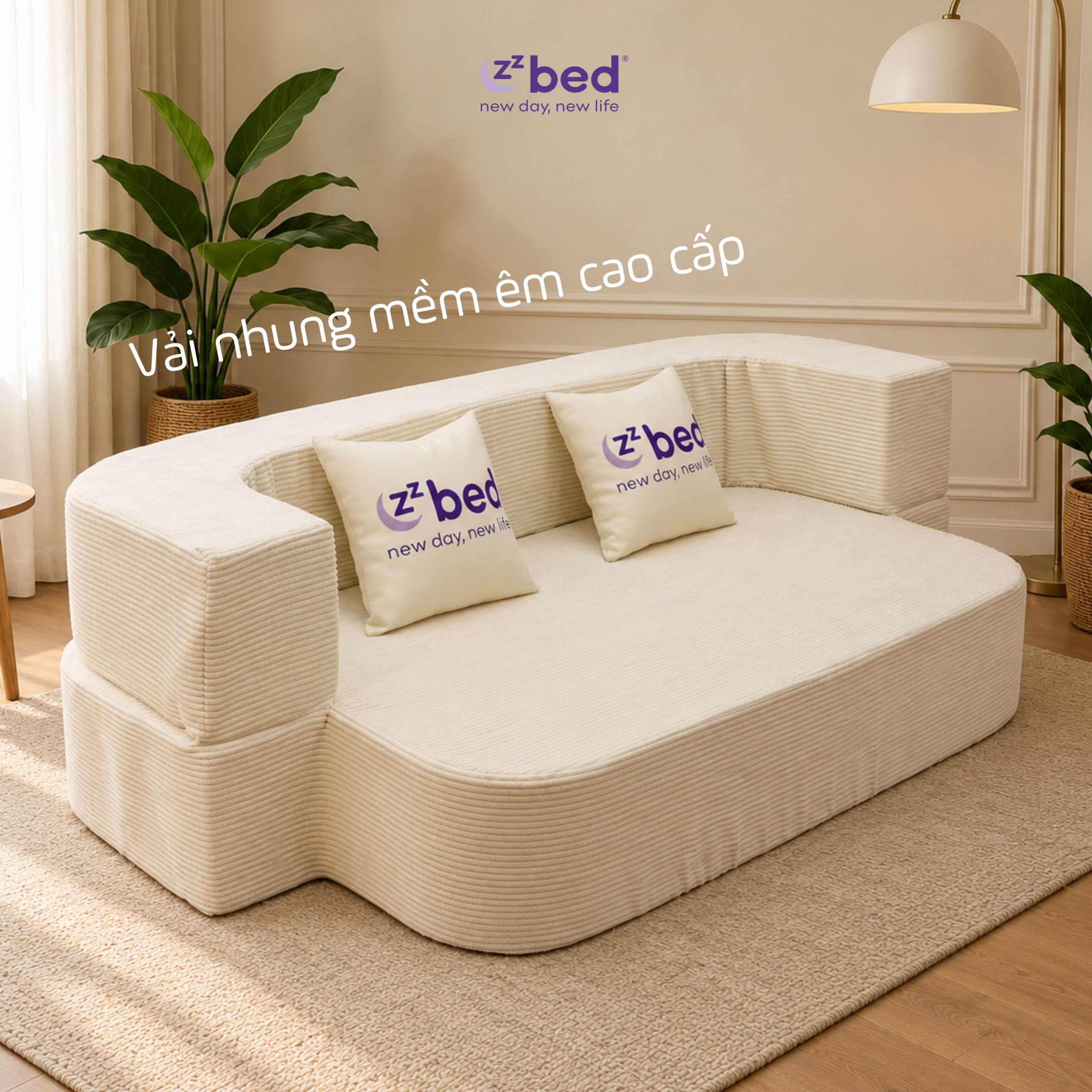 Sofa Giường Zzbed Bo Cong Màu Kem - Ảnh 5