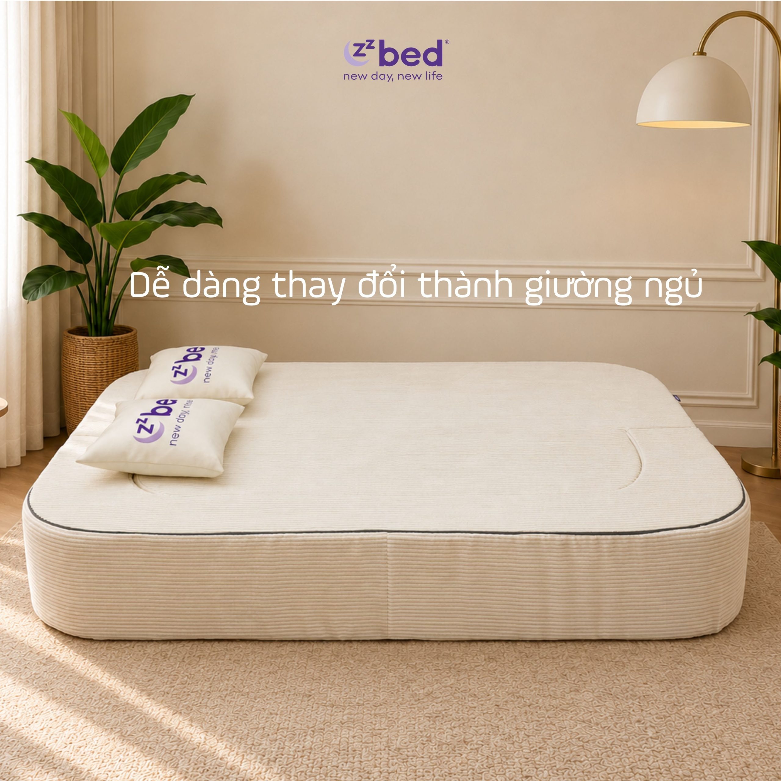 Sofa Giường Zzbed Bo Cong Màu Kem - Ảnh 6