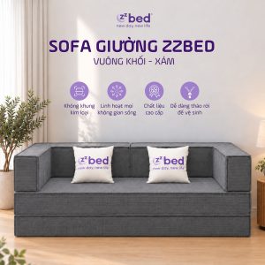 Sofa Giường Zzbed Vuông Khối Xám Nhạt