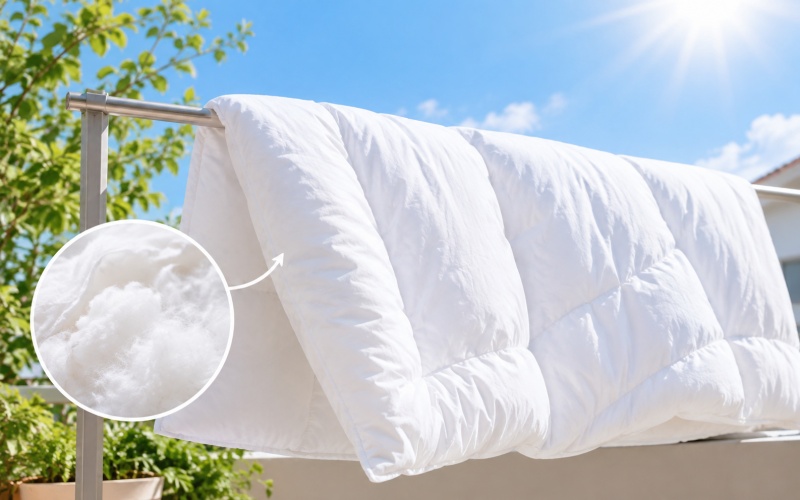 Trải và làm tơi ruột chăn để giữ chăn sạch, khô thoáng và hạn chế vón cục