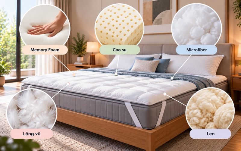 Ưu điểm của nệm topper với thiết kế mềm mại dễ sử dụng và tháo lắp